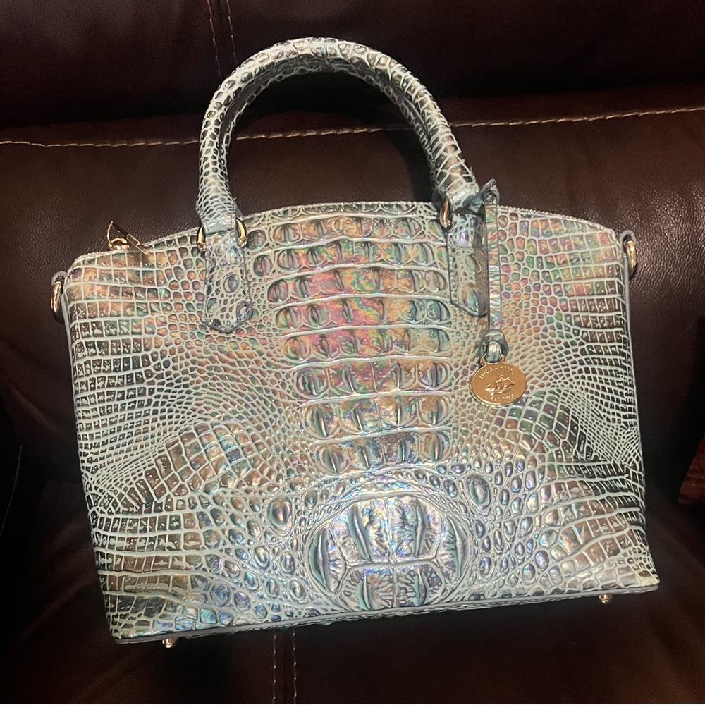 Iridescent Crocodile Embossed Handbag 
12.8″ W 9.75″ H 5.0″ D